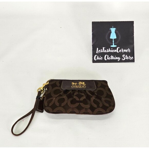 Coach Women's Brown Monogram Canvas & Leather Wristlet Clutch 135 - Picture 7 of 11
